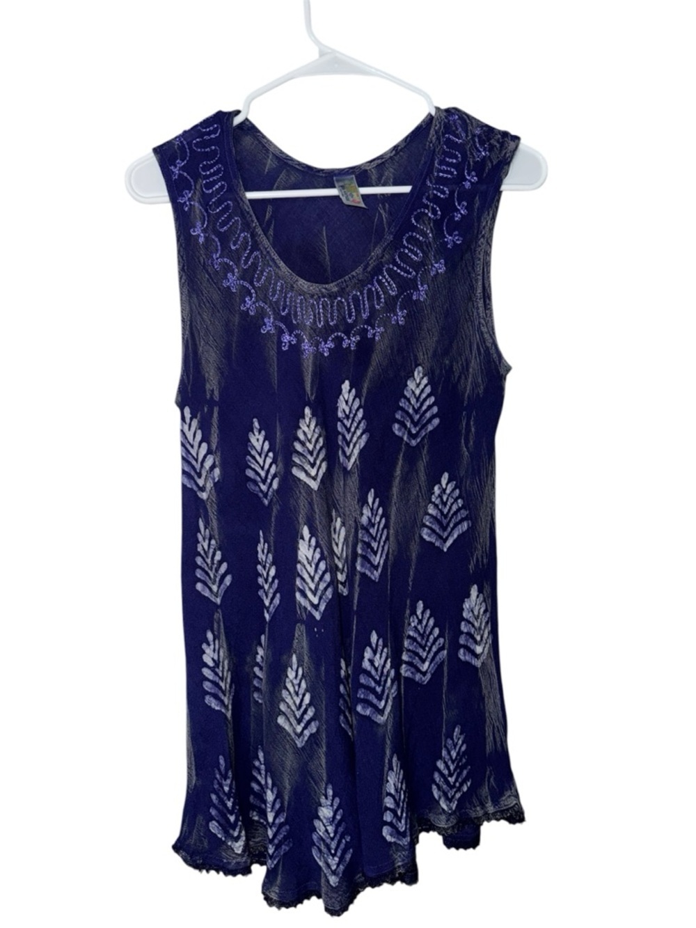 India Boutique Boho Indigo Rayon Tunic Dress Sleeveless Embroidered